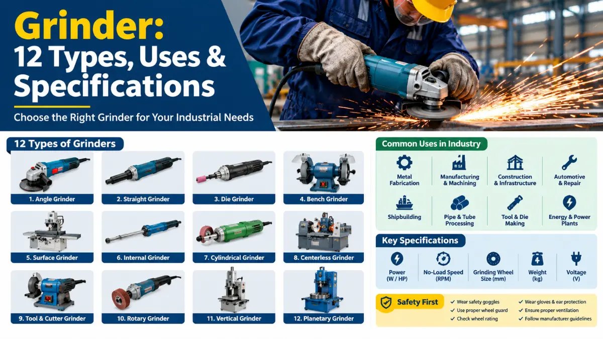 Industrial Grinder 12 Types, Uses, Specifications & Buying Guide